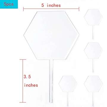 Oacryliby 5 pcs Blank Acrylic Cake Topper Clear Hexagon, DIY Personalized Wedding Birthday Baby show...
