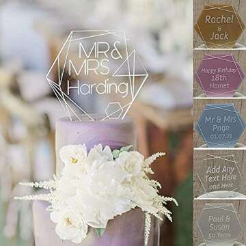 Oacryliby 5 pcs Blank Acrylic Cake Topper Clear Hexagon, DIY Personalized Wedding Birthday Baby shower Graduation Cake toppers,Party Cake Decorations Accessories for Cricut makers