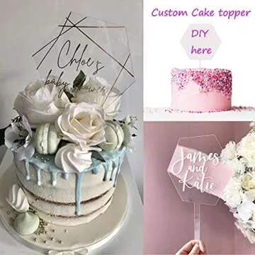 Oacryliby 5 pcs Blank Acrylic Cake Topper Clear Hexagon, DIY Personalized Wedding Birthday Baby shower Graduation Cake toppers,Party Cake Decorations Accessories for Cricut makers