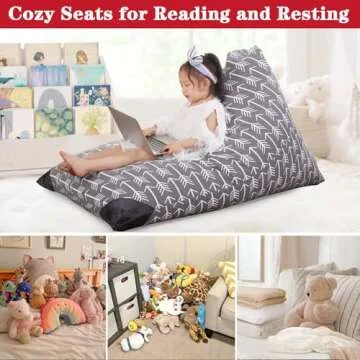 Jorbest Stuffed Animal Storage Bean Bag Chair for Kids and Adults, Stuffed Animal Bean Bag, Premium Canvas Stuffie Seat - COVER ONLY (Grey with White Arrows 200 L/52 Gal)