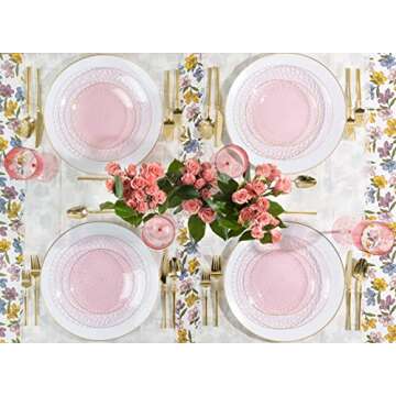 PLASTICPRO 32 Piece Combo Plates Set includes 16-7'' inch Plates & 16-10'' inch Plates Pink Hammered Plastic PartyPlates Premium heavyweight Elegant, Disposable, Tableware, Dishes,