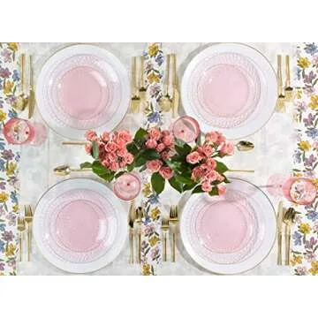 PLASTICPRO 32 Piece Combo Plates Set includes 16-7'' inch Plates & 16-10'' inch Plates Pink Hammered Plastic PartyPlates Premium heavyweight Elegant, Disposable, Tableware, Dishes,