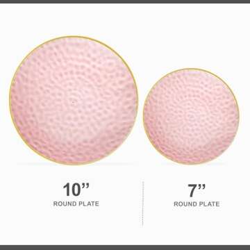 PLASTICPRO 32 Piece Combo Plates Set includes 16-7'' inch Plates & 16-10'' inch Plates Pink Hammered Plastic PartyPlates Premium heavyweight Elegant, Disposable, Tableware, Dishes,