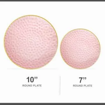 PLASTICPRO 32 Piece Combo Plates Set includes 16-7'' inch Plates & 16-10'' inch Plates Pink Hammered Plastic PartyPlates Premium heavyweight Elegant, Disposable, Tableware, Dishes,