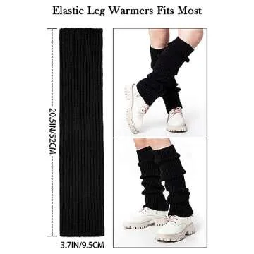 Clothirily Leg Warmers - Fashion Knit Neon Leg Warmers for Women 80s Sports Party Yoga Accessories, Black