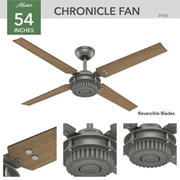 Hunter Fan Company, 59236, 54 inch Chronicle Matte Silver Indoor / Outdoor Ceiling Fan and Wall Control