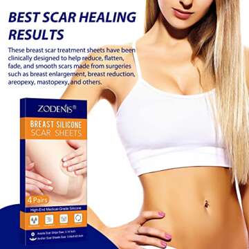 Medical Grade Silicone Scar Sheets for Breast Scar Treatment,4 Pack Areola Soft Strips & 4 Pack Anchor Sheets,Breast Augmentation Post Surgery & Breast Reduction after Surgery Supplies Needs