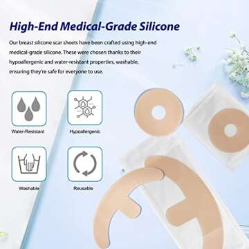 Medical Grade Silicone Scar Sheets for Breast Scar Treatment,4 Pack Areola Soft Strips & 4 Pack Anchor Sheets,Breast Augmentation Post Surgery & Breast Reduction after Surgery Supplies Needs