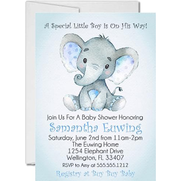 Delightful Personalized Boys Elephant Baby Shower Invitations