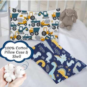 Kid Toddler Pillowcase,2 Packs 100% Cotton Pillow Cover for Kids Bedding,15x23 Pillowslip Case for Sleeping Fits Pillows Sized 13x18 or 14x19,Envelope Closure Travel Pillow Pillowcase