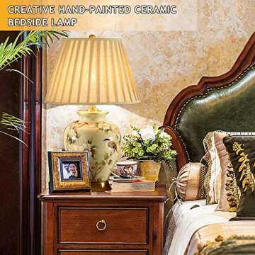 HUIBAOGONG American Flower and Bird Ceramic Table Lamp, Hand-Painted Chinoiserie Lamp, Fabric Lampsh...