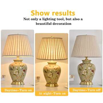 HUIBAOGONG American Flower and Bird Ceramic Table Lamp, Hand-Painted Chinoiserie Lamp, Fabric Lampshade Nightstand Lamp for Bedroom Living Room Office College Bookcase LED Bulbs Included