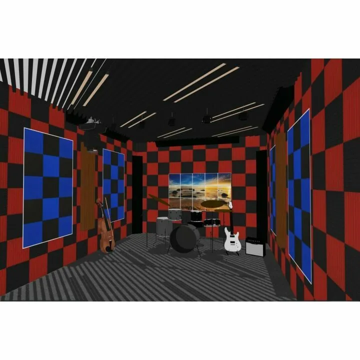 Acoustic Foam Panel Pack - 96 Black/Red Tiles