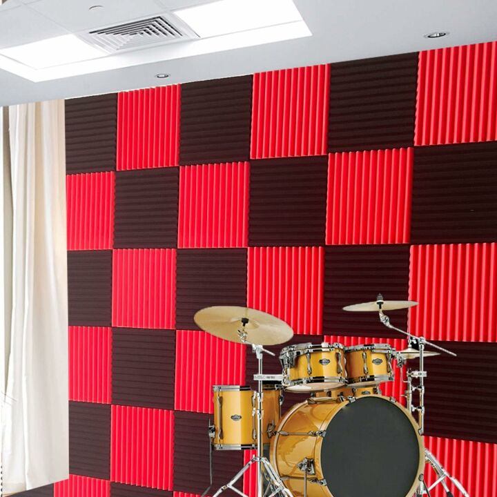 Acoustic Foam Panel Pack - 96 Black/Red Tiles