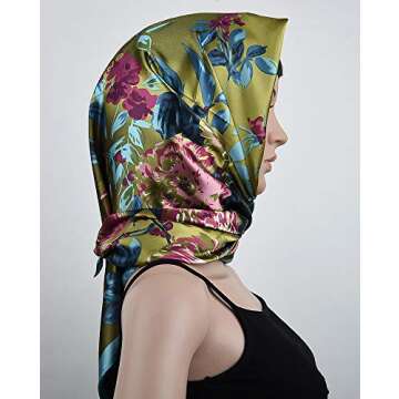 corciova Large Square Satin Silk Like Lightweight Hair Scarf Sleeping Wrap for Women Pink Turquoise ...