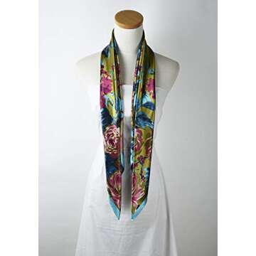 corciova Large Square Satin Silk Like Lightweight Hair Scarf Sleeping Wrap for Women Pink Turquoise Camellia Floral Headband