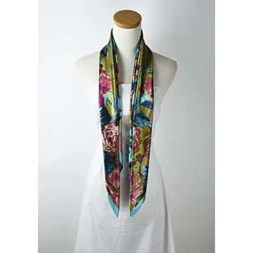 corciova Large Square Satin Silk Like Lightweight Hair Scarf Sleeping Wrap for Women Pink Turquoise Camellia Floral Headband