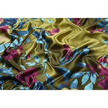 corciova Large Square Satin Silk Like Lightweight Hair Scarf Sleeping Wrap for Women Pink Turquoise Camellia Floral Headband