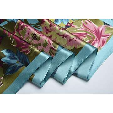 corciova Large Square Satin Silk Like Lightweight Hair Scarf Sleeping Wrap for Women Pink Turquoise Camellia Floral Headband