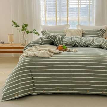 JELLYMONI Bedding Duvet Cover Twin Size - 100% Washed Cotton Linen Like Textured Striped Comforter S...