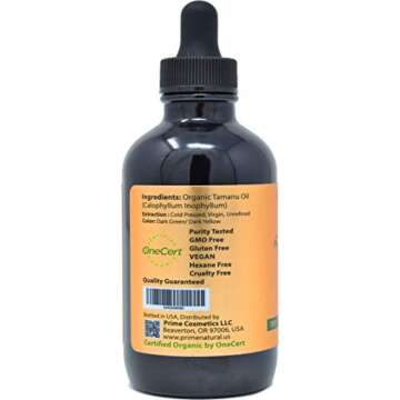 Prime Natural Organic Tamanu Oil - USDA Certified, 100% Pure, Cold Pressed, Unrefined, Virgin (4oz / 120ml) for Face, Hair & Skin Care - Natural Moisturizer