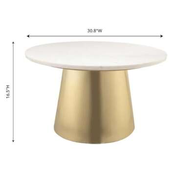 TOV Furniture Bleeker Modern Marble Cocktail Table, 30.8" Gold, White