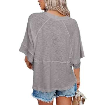 Aisongyuan Womens Fashion T-Shirt Crewneck 3/4 Sleeves Solid Color Loose Basic Pullover Tops Summer Casual Tees Blouses(Grey,M)