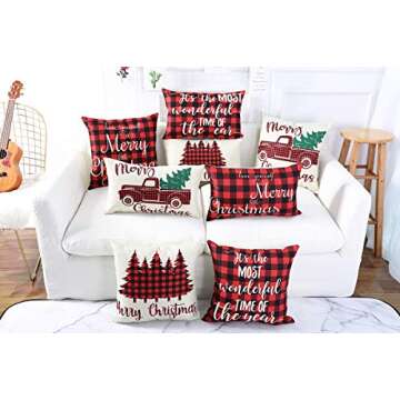 Lanpn Christmas 20x20 Throw Pillow Covers, Decorative Outdoor Farmhouse Buffalo Plaid Plad Merry Christmas Xmas Pillow Shams Cases Slipcovers Cover Set of 4 Couch Sofa