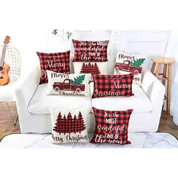 Lanpn Christmas 20x20 Throw Pillow Covers, Decorative Outdoor Farmhouse Buffalo Plaid Plad Merry Christmas Xmas Pillow Shams Cases Slipcovers Cover Set of 4 Couch Sofa