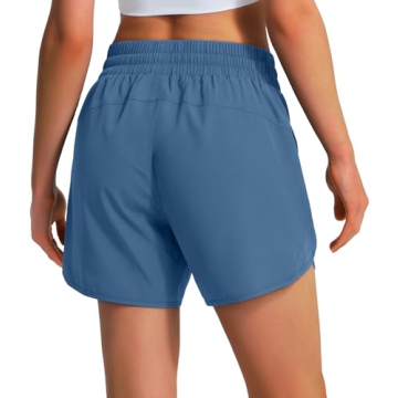 Ksmien Women's 5" Athletic Running Shorts Quick Dry Lightweight Workout Gym Shorts with Zipper Pocke...