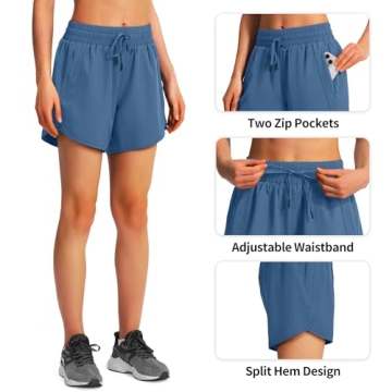 Ksmien Women's 5" Athletic Running Shorts Quick Dry Blue