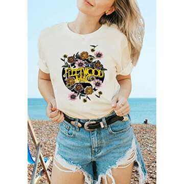 Women Country Music Bleached Shirts Casual Rock Band Tee Tops Concert Outfit T-Shirt Sleeve Summer V...