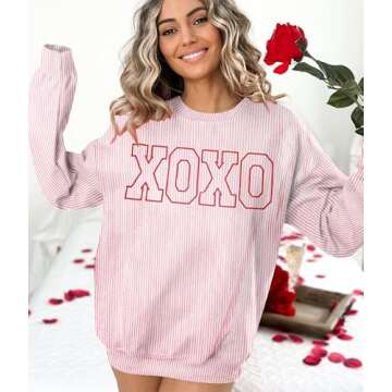 MNLYBABY Valentines Day Shirt Valentine Shirts Women Cute Love Heart Sweater Lightweight Sweatshirt Long Sleeve Top