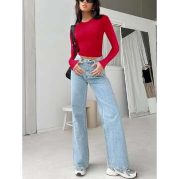 REORIA Long Sleeve Crop Top - Stylish Fitted Women’s Tee