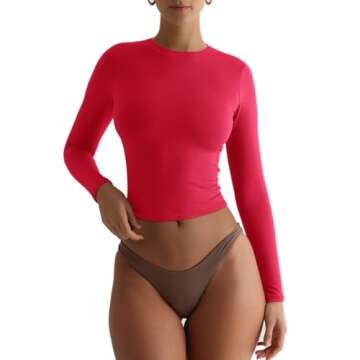 REORIA Long Sleeve Crop Top - Stylish Fitted Women’s Tee