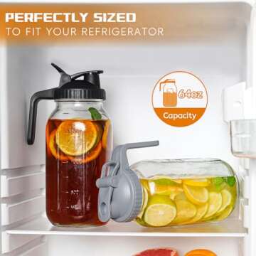 64 oz Glass Pitcher with Lid 2 Pack,2 Quart Mason Jar Pitcher with Lid and Spout - Half Gallon Mason...