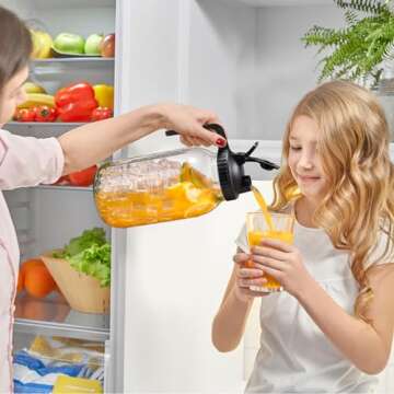 64 oz Glass Pitcher with Lid 2 Pack,2 Quart Mason Jar Pitcher with Lid and Spout - Half Gallon Mason Jar Pitcher Wide Mouth for Iced Tea/Sun Tea/Coffee/Juice, Glass Jars with Lids (Black & Gray)