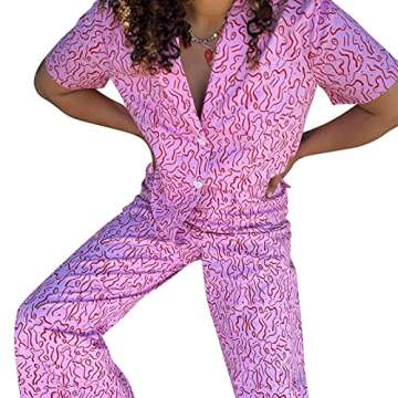 Nituyy Women's Floral Print Long Sleeve Button Down Shirt Tops Wide Legs Pants 2 Piece Outfits Lounge Sets Streetwear(X-4,S)