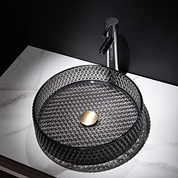 Lovedima Black Glass Vessel Sink, Bathroom Vanity Wash Sink Above Counter