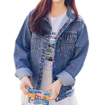Saukiee Oversized Distressed Denim Jacket for Everyday Wear