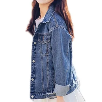 Saukiee Oversized Distressed Denim Jacket for Everyday Wear