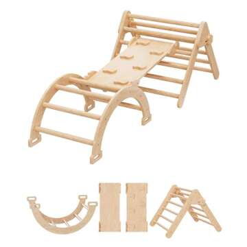 Cozy Castle 5 in 1 Pikler Triangle Set, Foldable Climbing Toys Indoor Playground, with Arch Climber,...