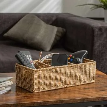 myHomeBody Wicker Basket with 3 Compartments for Organizing