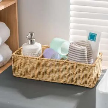 myHomeBody Wicker Basket with 3 Compartments for Organizing