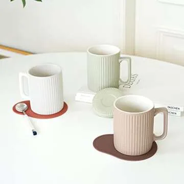 Dostende Coffee Mug with Lid - Elegant 12oz Ceramic Mug