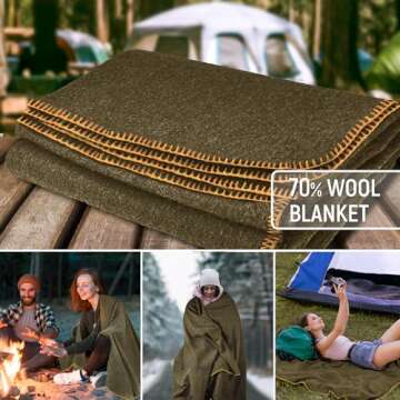 JMR Wool Camping Blanket - Warm Heavy Car Blanket & Camp Quilt - Survival Emergency Blanket for Slee...