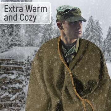 JMR Wool Camping Blanket - Warm Heavy Car Blanket & Camp Quilt - Survival Emergency Blanket for Sleeping Outdoors - Multi-Use Wool Blanket for Camping, Car & Home - 80% Wool, Olive Green, 66X90