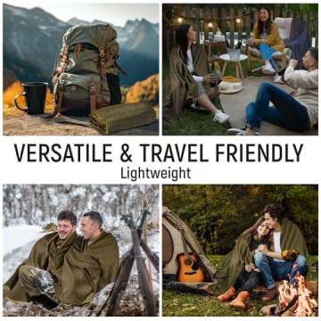 JMR Wool Camping Blanket - Warm Heavy Car Blanket & Camp Quilt - Survival Emergency Blanket for Sleeping Outdoors - Multi-Use Wool Blanket for Camping, Car & Home - 80% Wool, Olive Green, 66X90