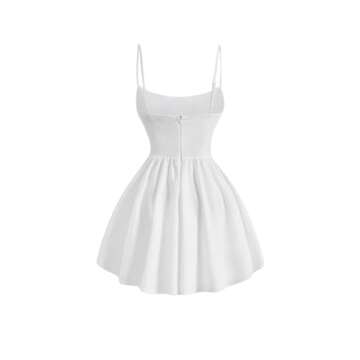SHENHE Women's Ruched Corset Dress Spaghetti Strap Fit and Flare Flowy Skater Mini Cami Dress White ...