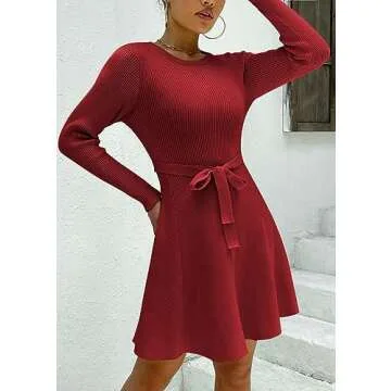 HOTOUCH Sweater Dress Women Ribbed Knit A-Line Fashion